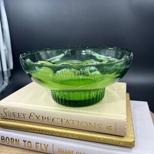1960's Vintage EO Brody Green Glass Footed Bowls - Glass Dinnerware